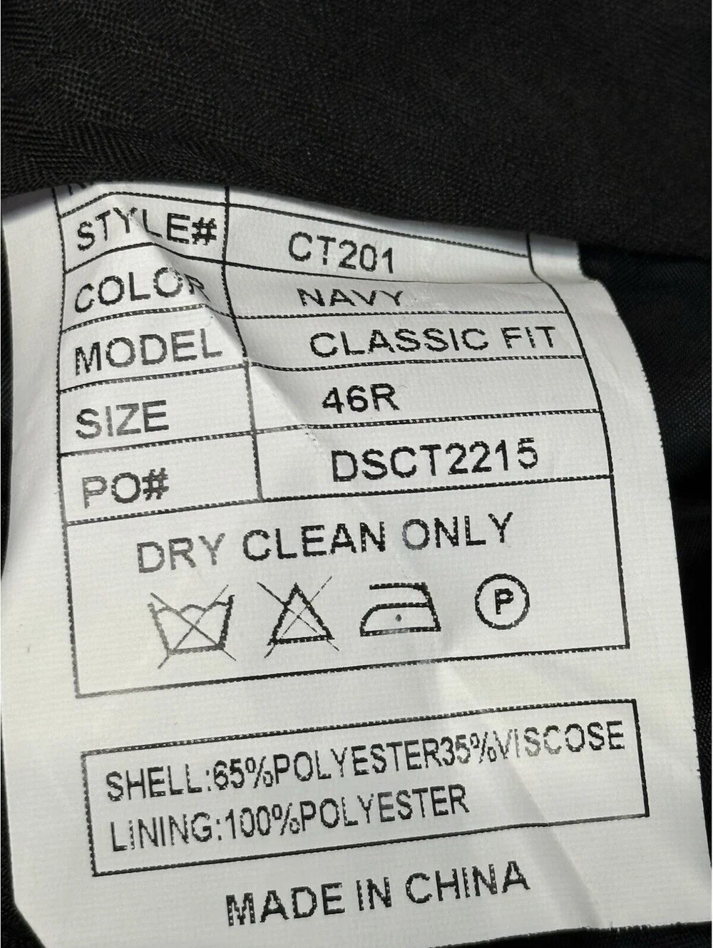 Single Needle Tailoring Navy 2-Piece Classic Fit Suit 46R CT201